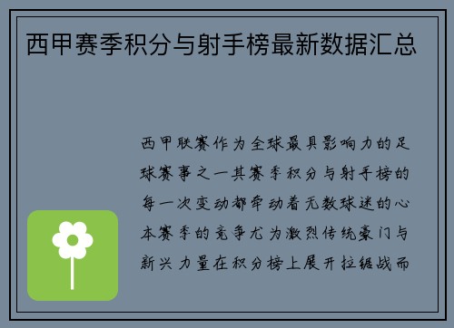 西甲赛季积分与射手榜最新数据汇总